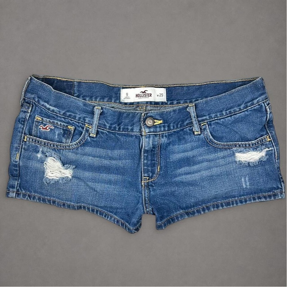 y2k Hollister blue denim micro mini shorts with distressed details size 9